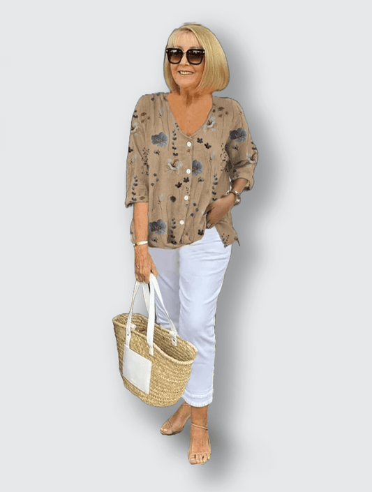 Britt - Elegant blus med blommor - Véloria Studios