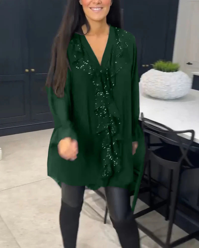 Ksenia – Elegant Damblus med Volangdetalj