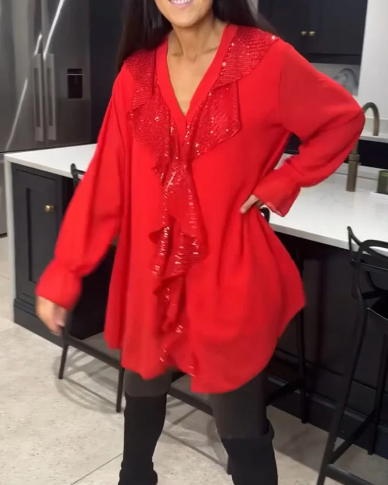 Ksenia – Elegant Damblus med Volangdetalj