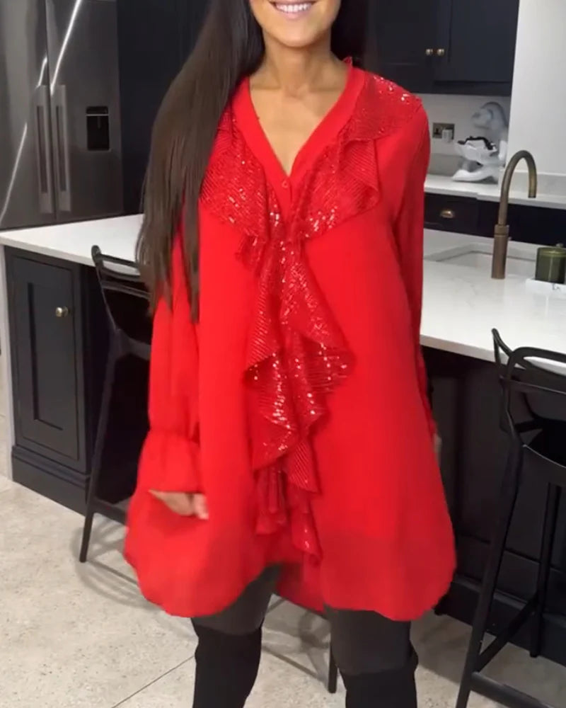 Ksenia – Elegant Damblus med Volangdetalj