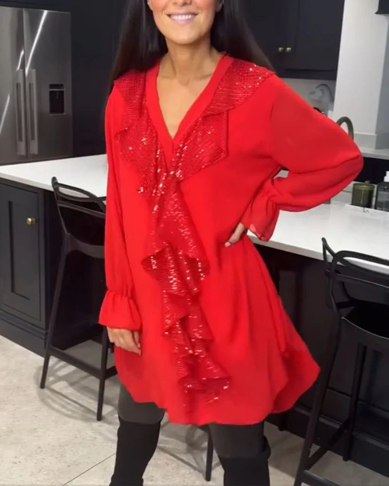 Ksenia – Elegant Damblus med Volangdetalj