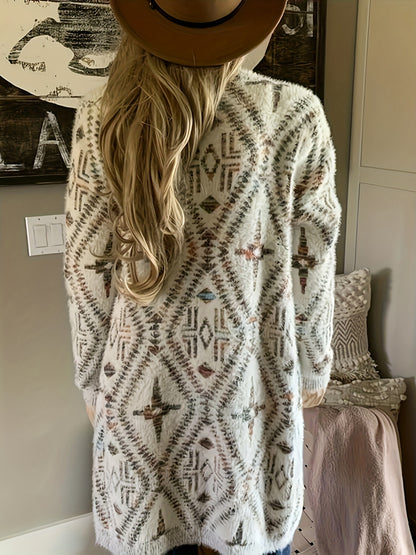 Katja – Elegant stickad kofta med geometriskt mönster