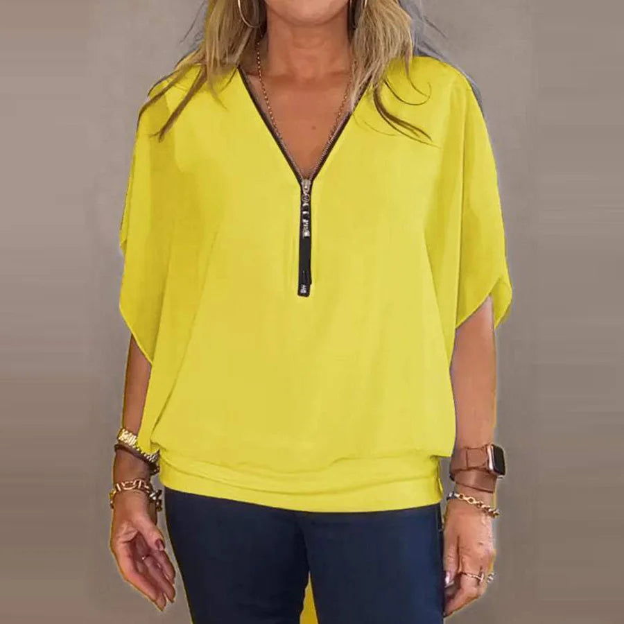 Hildur - Casual V-ringad Batwing Topp