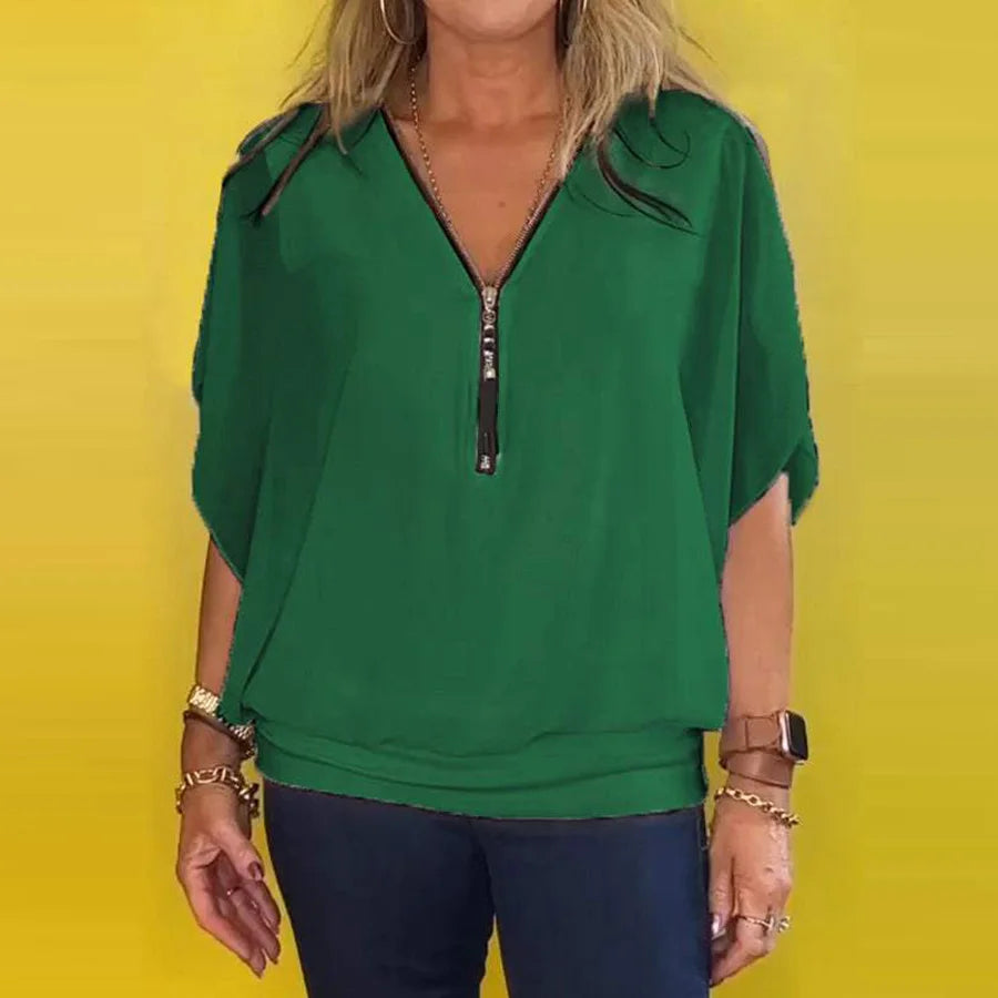 Hildur - Casual V-ringad Batwing Topp