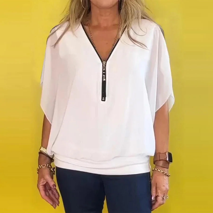 Hildur - Casual V-ringad Batwing Topp