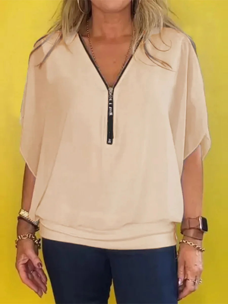 Hildur - Casual V-ringad Batwing Topp