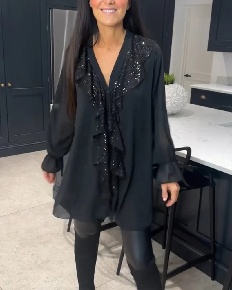 Ksenia – Elegant Damblus med Volangdetalj